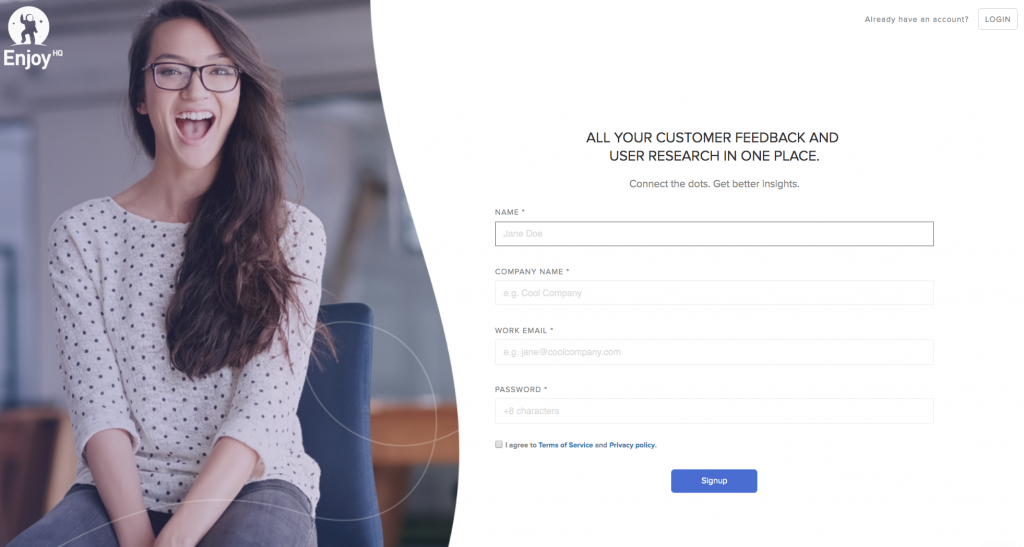 Example of a SaaS signup for to collect inbound leads.