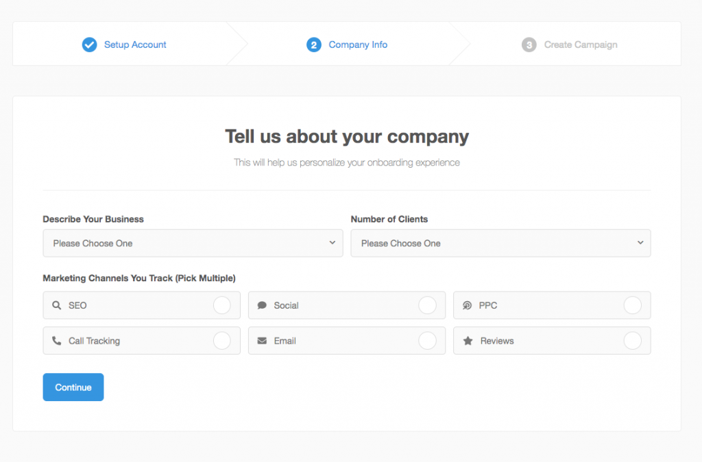 Sign-up form of AgencyAnalytics