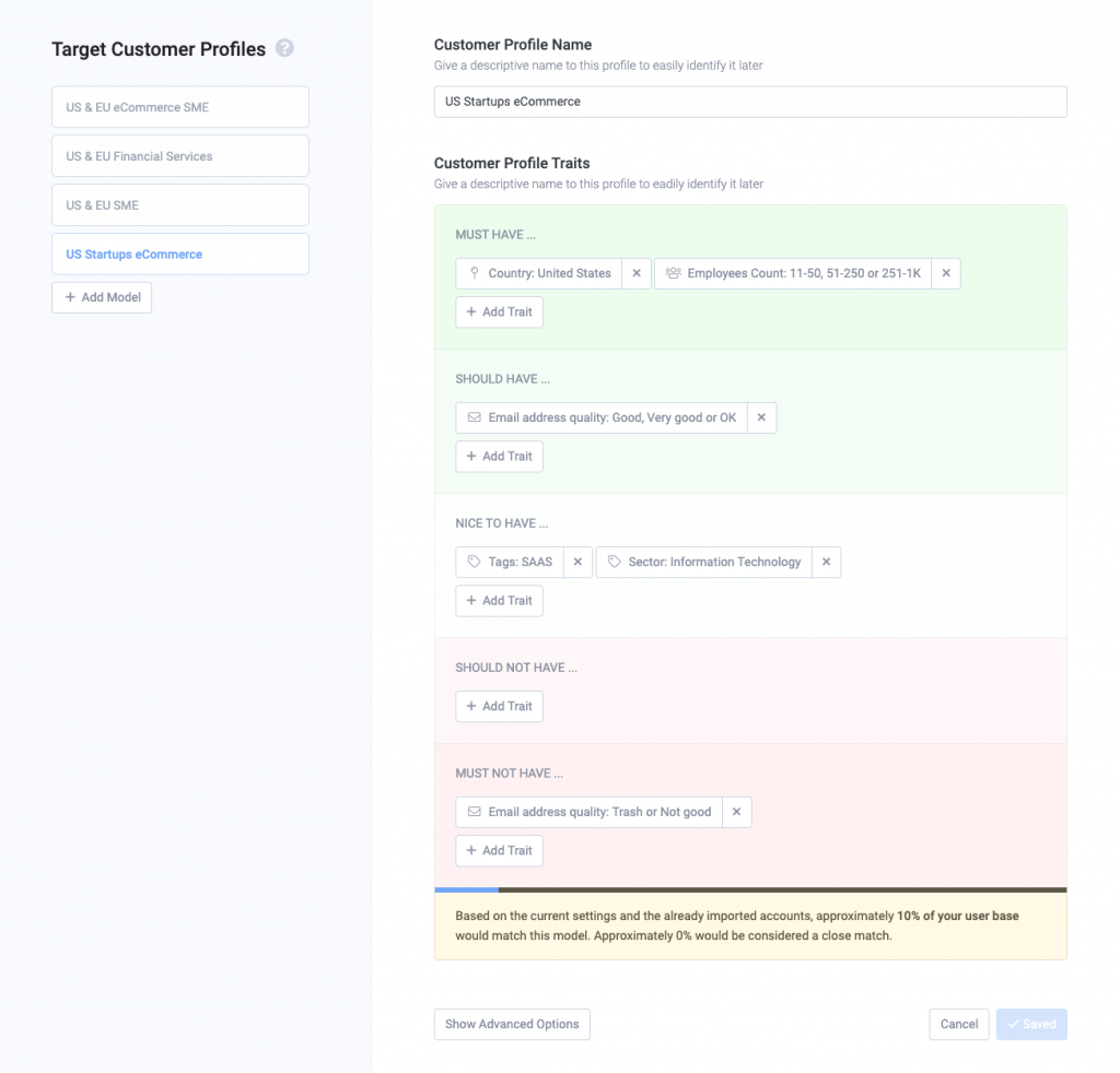 Ideal Customer Profile Model Editor in Refiner