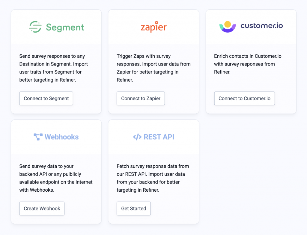 Screenshot of the integration options of Refiner