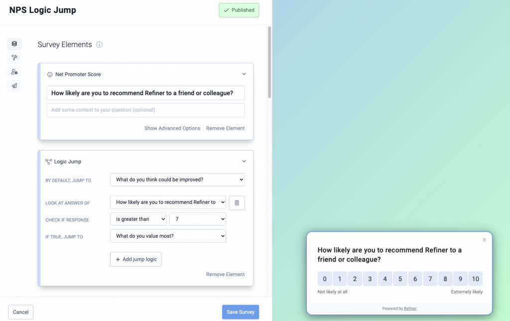 An example of an NPS survey platform's interface.