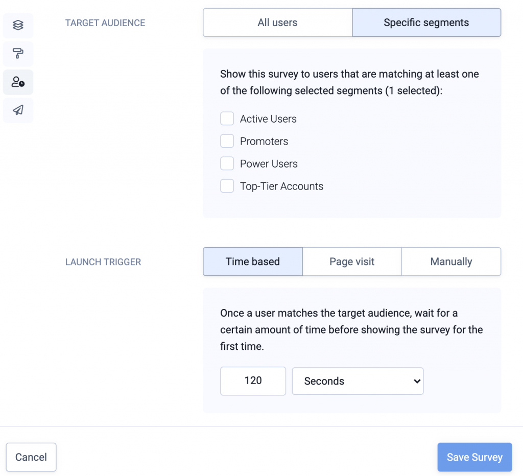 Targeting options in NPS tools.