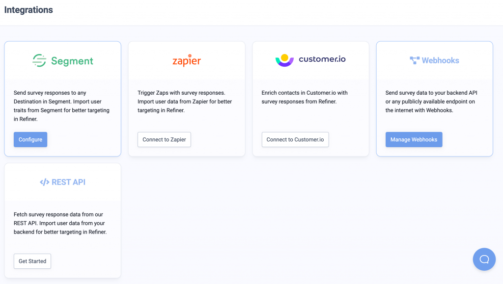 Typical integrations in an NPS survey platform.