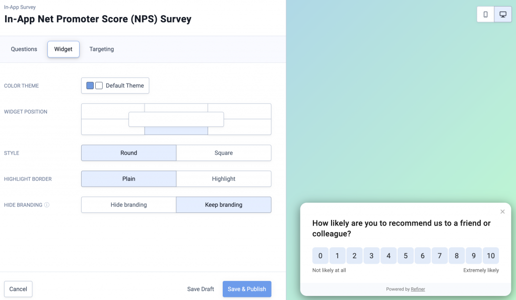 Image showing NPS survey styling.