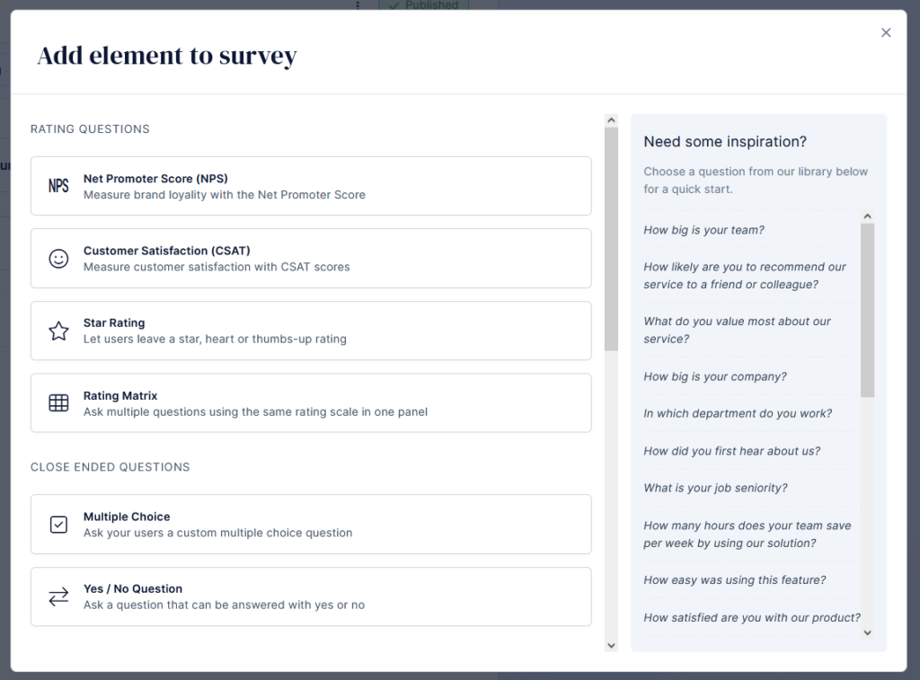 Survey question types.