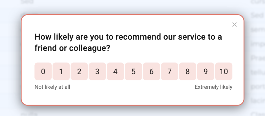 Example of a survey for an NPS email.