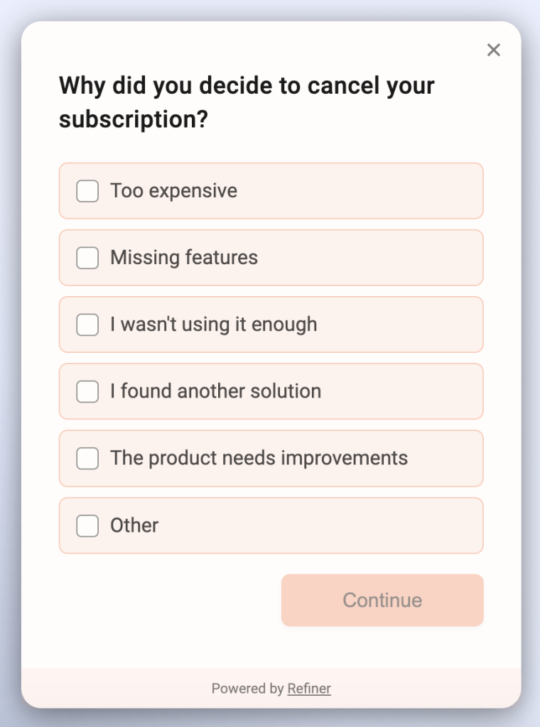 An example of a churn survey question.