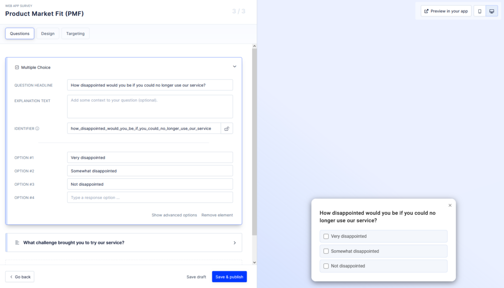 product market fit survey setup