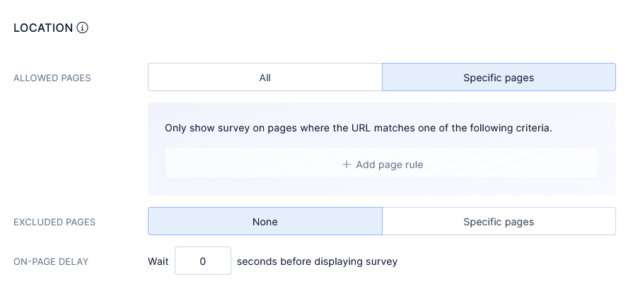 Survey location settings. 