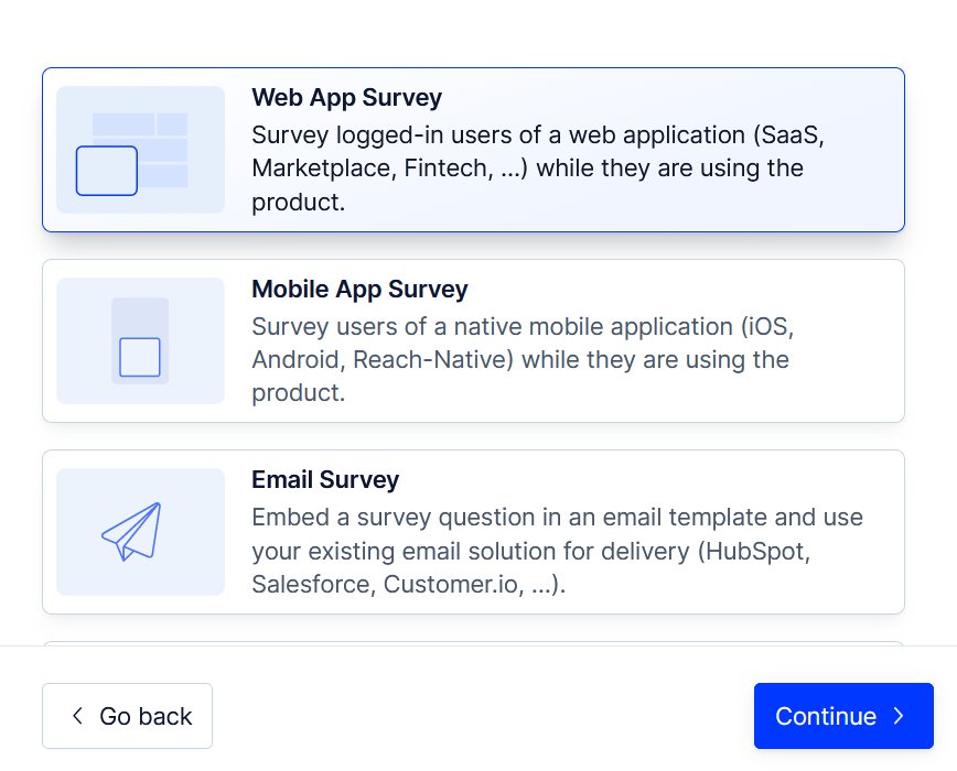 NPS survey delivery options. 