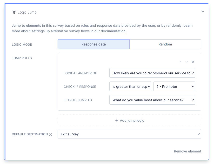 Logic survey jump in an NPS survey.