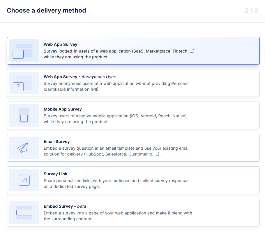 Full list of survey delivery methods. 