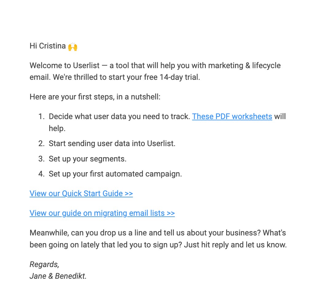 Onboarding email example.