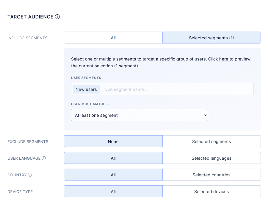 Audience segmentation for in-app messages.