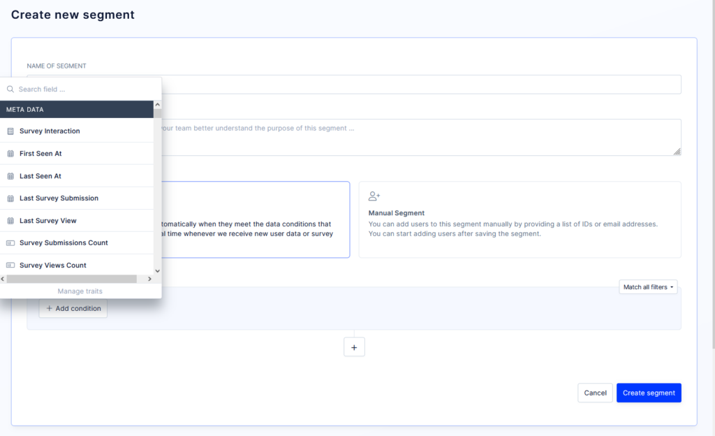 Creating user segments for in-app messages.
