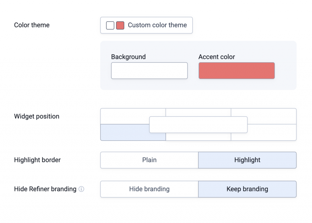 Screenshot showing Refiner's survey design options